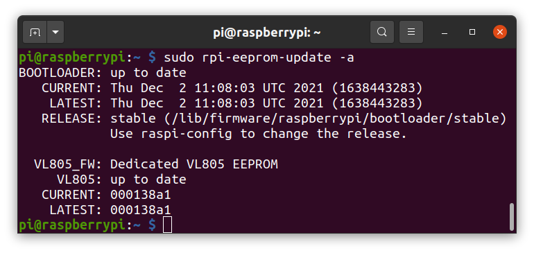 Output of sudo rpi-eeprom-update -a command