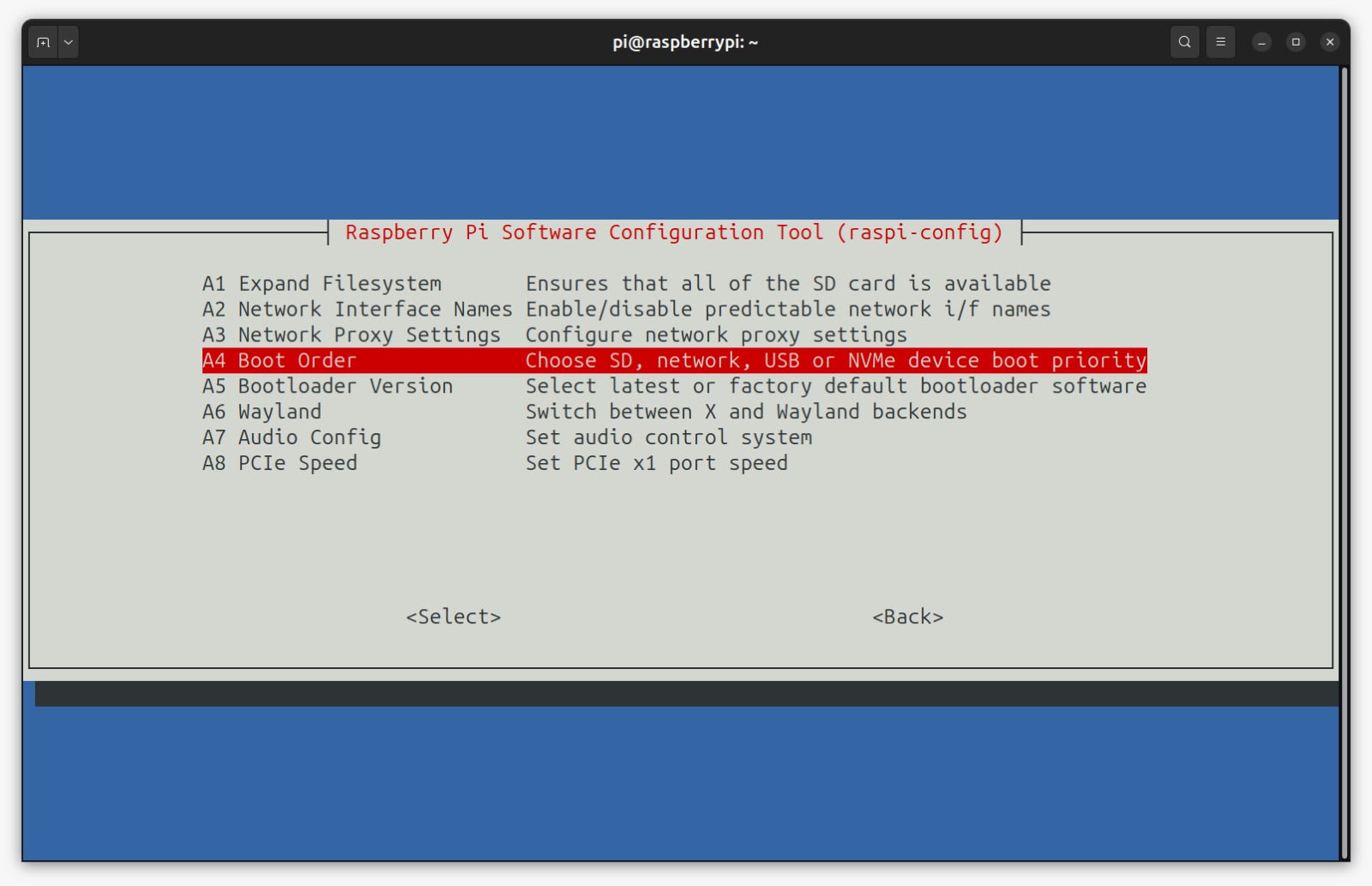 Raspi config boot order selection