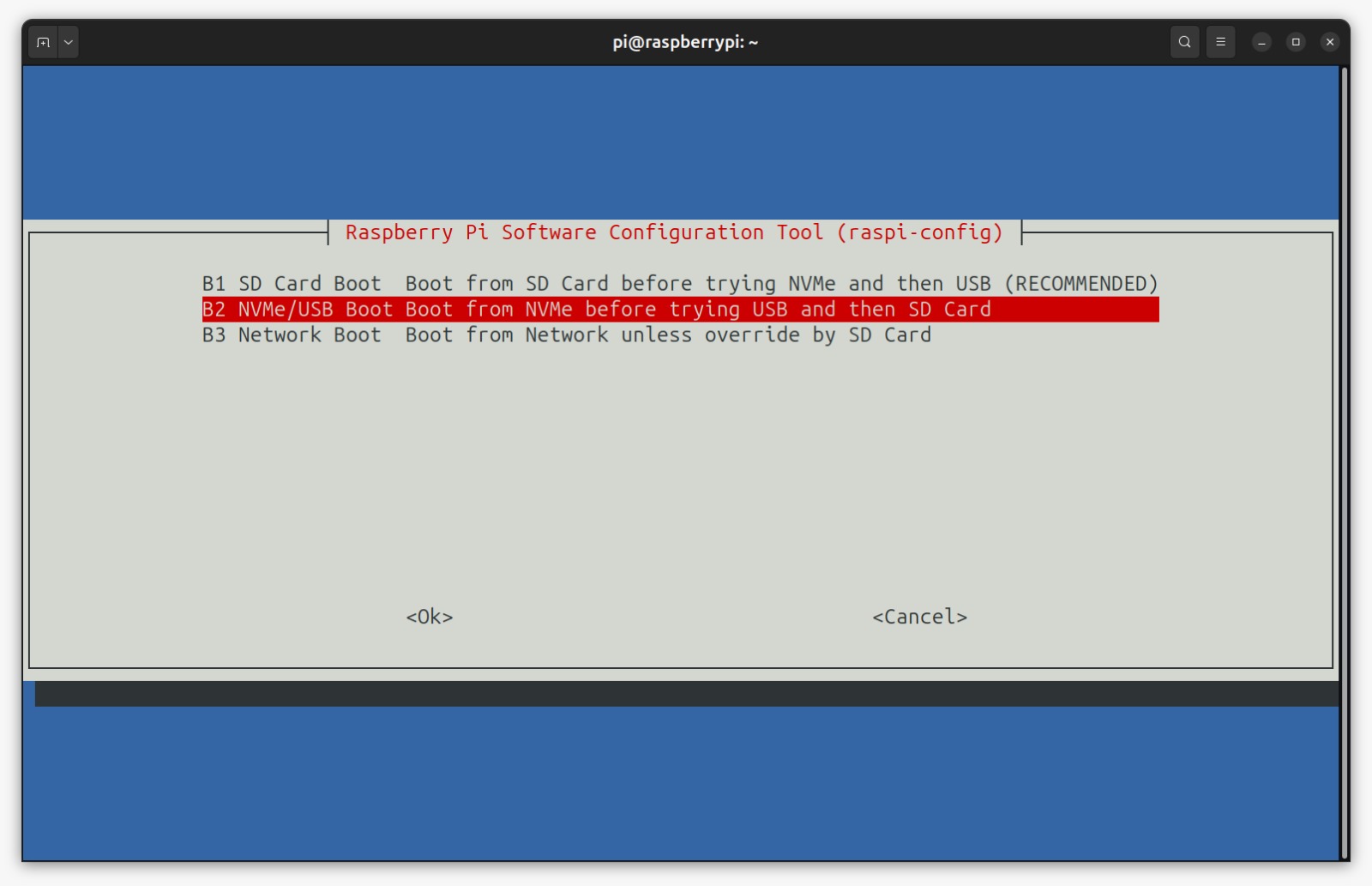 Raspi config USB boot selection