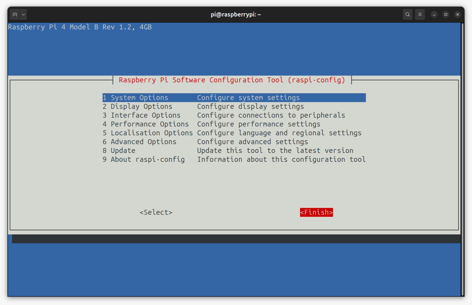 Raspi config finish selection