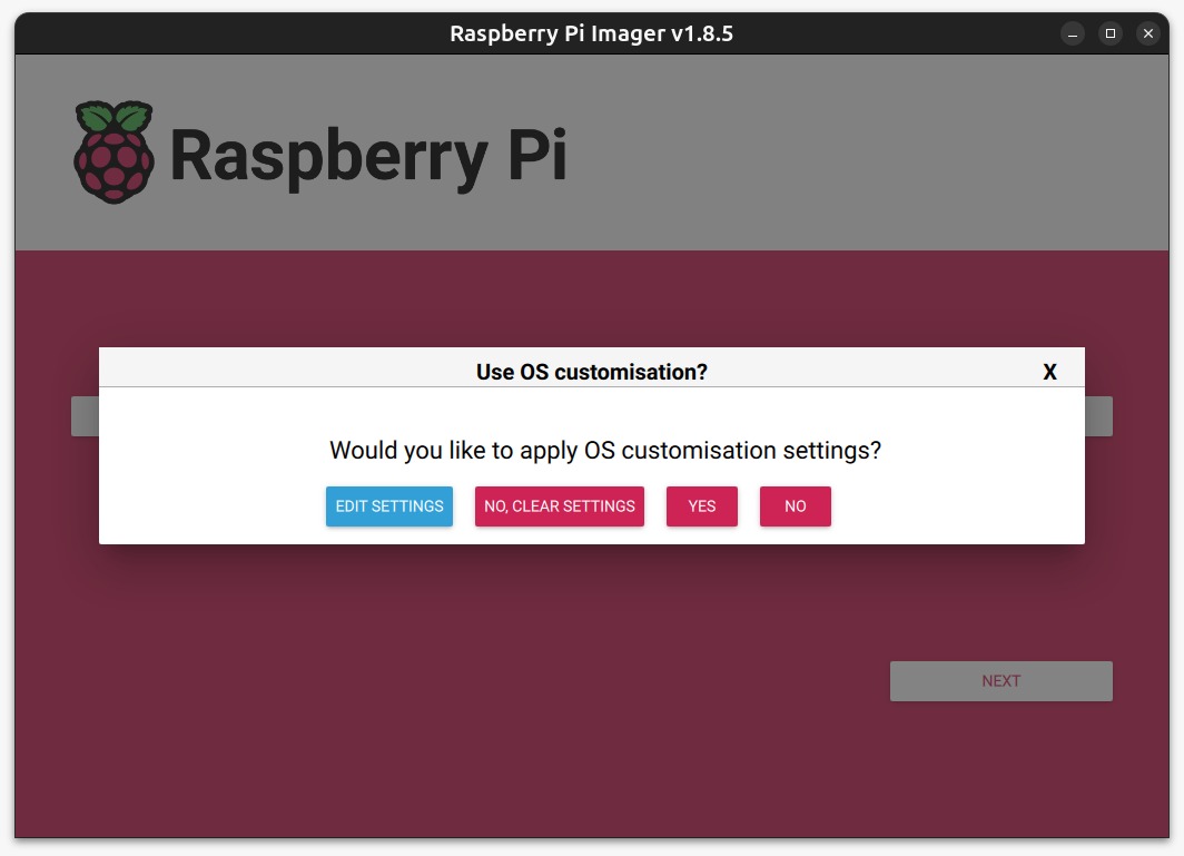 Config message for flashing Raspi OS Lite