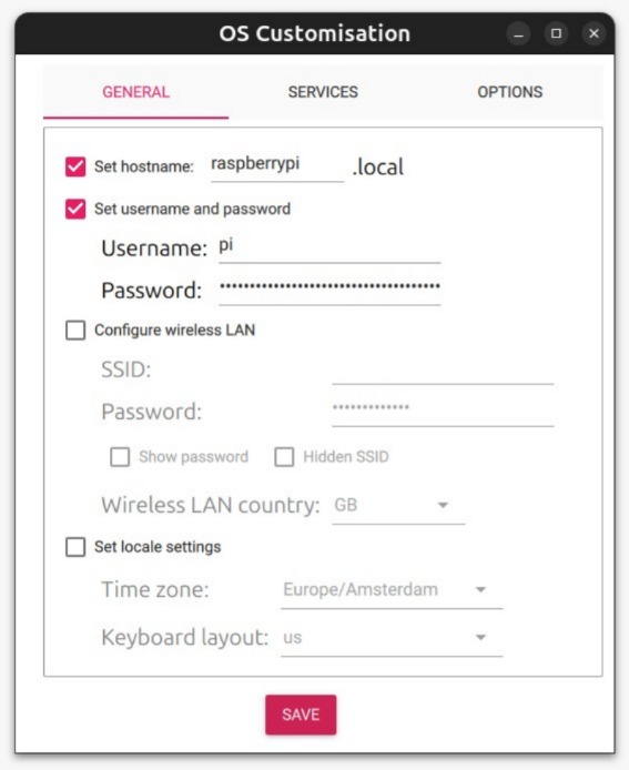 General settings for flashing Raspi OS Lite